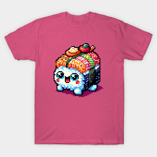 Sushi Sidekick - Whimsical Pixel Art Sushi Creature T-Shirt by Pixel Punkster